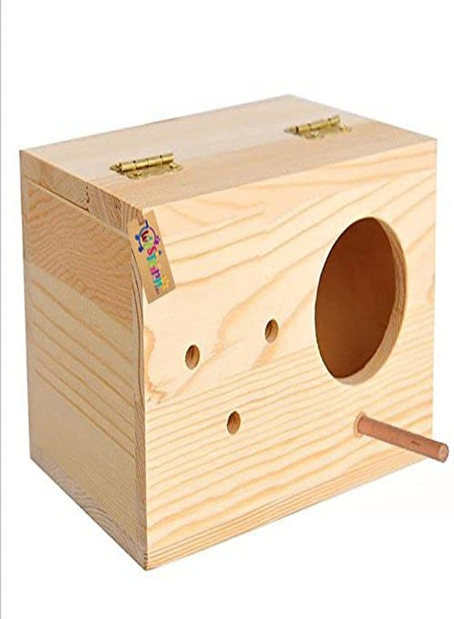 Western Era 9" Jumbo Size Natural Wood Mountable Nest Breeding Box with Perch Attached for Birds (1 Piece) - Image 1